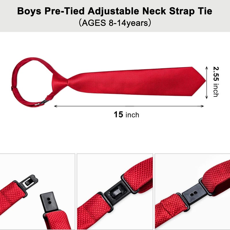 DiBanGu Boys Pre-tied Neckties and Pocket Square Set Adjustable Strap Tie for Kids Wedding Party Graduation School Uniforms - Image 3